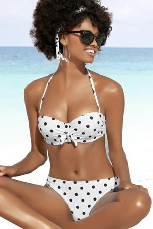 voorgevormde strapless bandeau bikinitop met textuur wit/zwart
