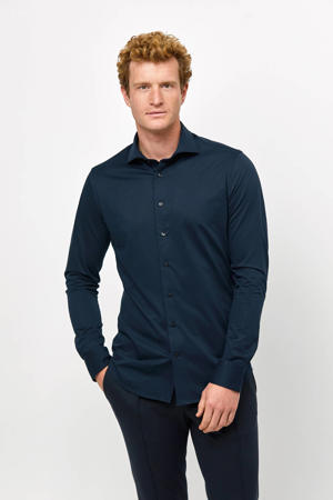 slim fit strijkvrij overhemd met extra lange mouw navy