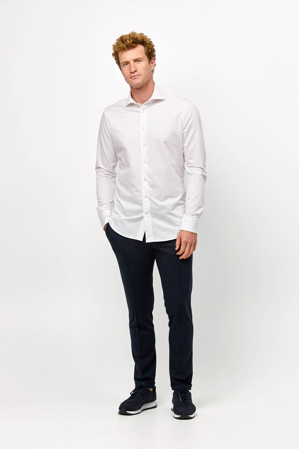 Profuomo slim fit gebreid overhemd wit
