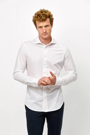 slim fit gebreid overhemd wit