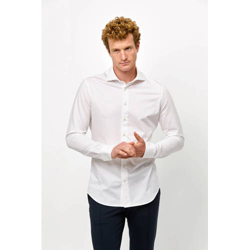 Profuomo slim fit gebreid overhemd wit afbeelding