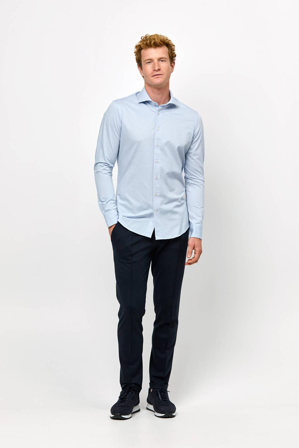 Profuomo slim fit gebreid overhemd blauw