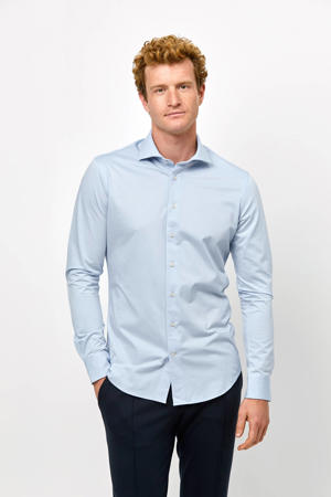 slim fit gebreid overhemd blauw