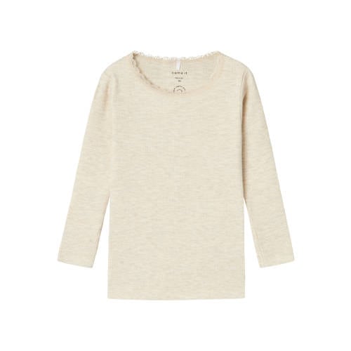 NAME IT MINI ribgebreide longsleeve NMFKAB zand melange afbeelding