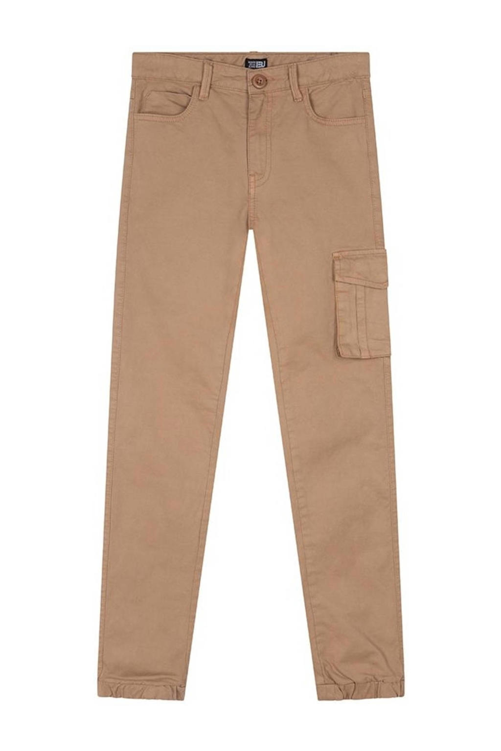 Beige jongens Indian Blue Jeans regular fit cargobroek van stretchkatoen met rits- en knoopsluiting en effen