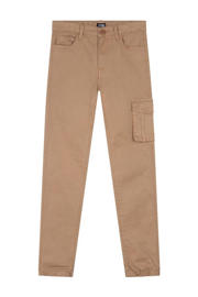 thumbnail: Beige jongens Indian Blue Jeans regular fit cargobroek van stretchkatoen met rits- en knoopsluiting en effen