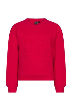 sweater met printopdruk en borduursels rood