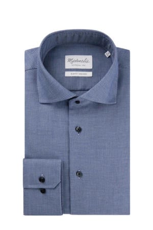 slim fit strijkvrij overhemd met all over print blauw