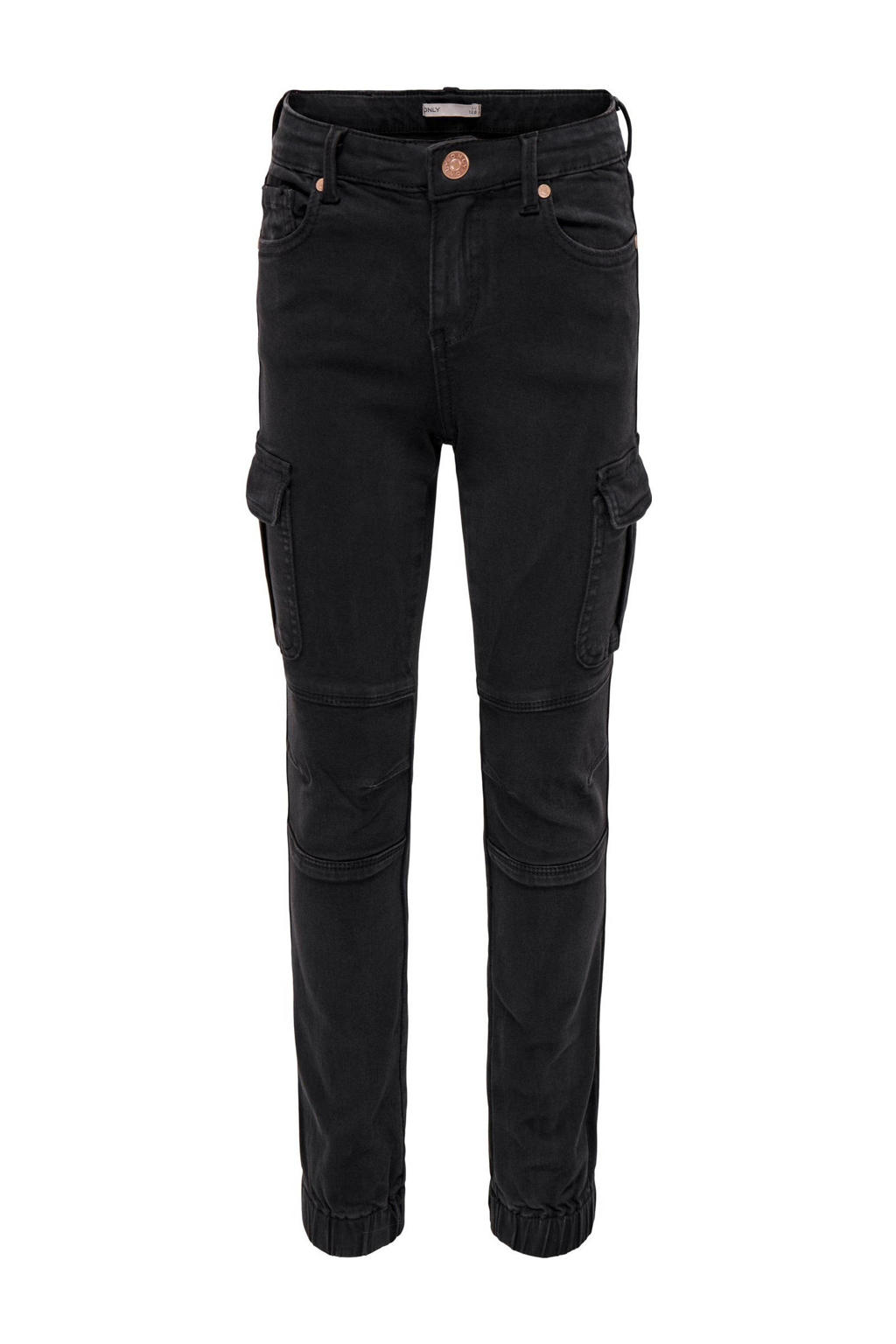 Zwarte meisjes KIDS ONLY GIRL slim fit cargobroek van stretchkatoen met regular waist en effen