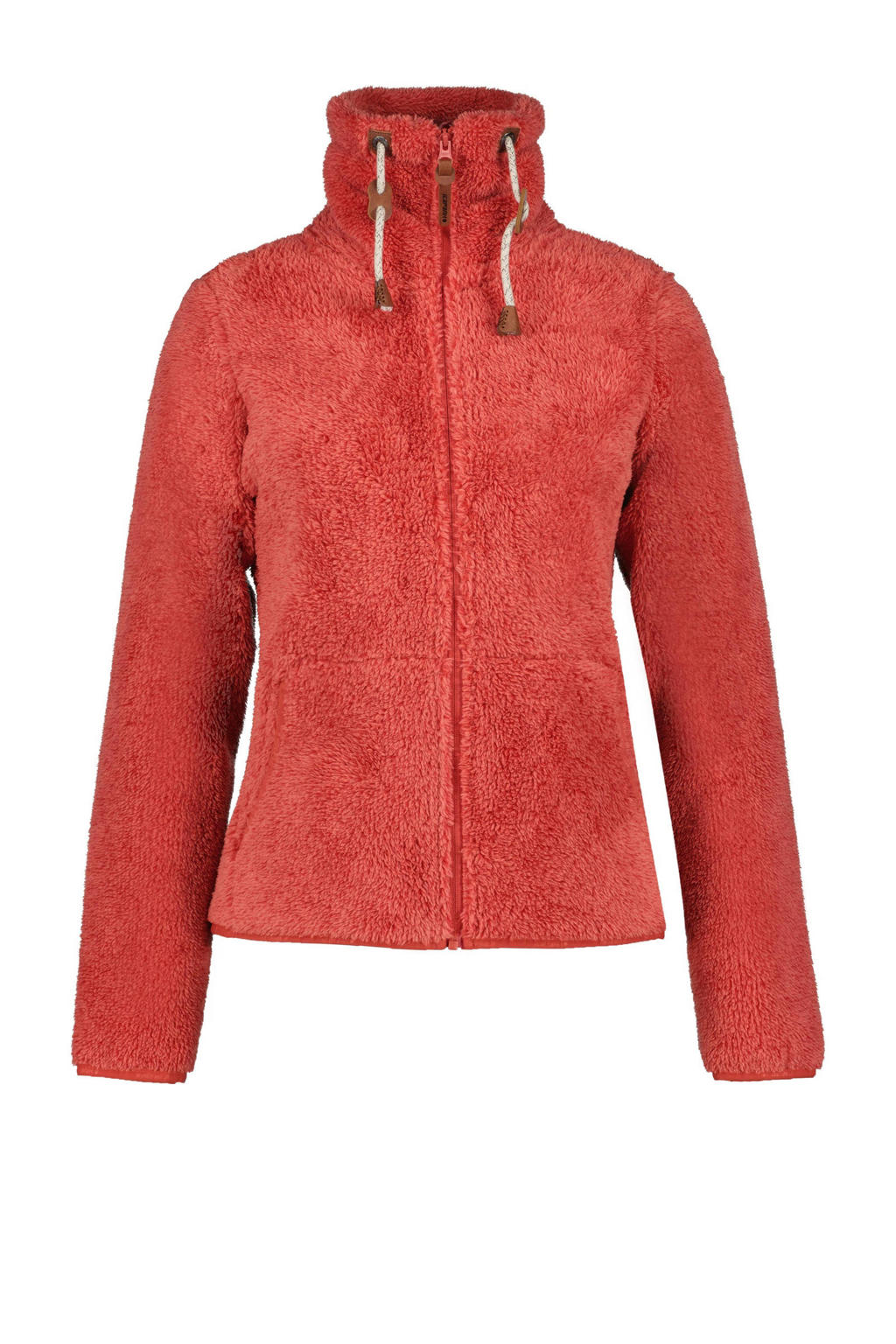 Rode dames Icepeak teddy vest Colony met melée print, lange mouwen, opstaande kraag en ritssluiting