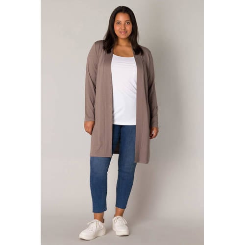 Base Level Curvy fijngebreid vest Ayla long taupe afbeelding