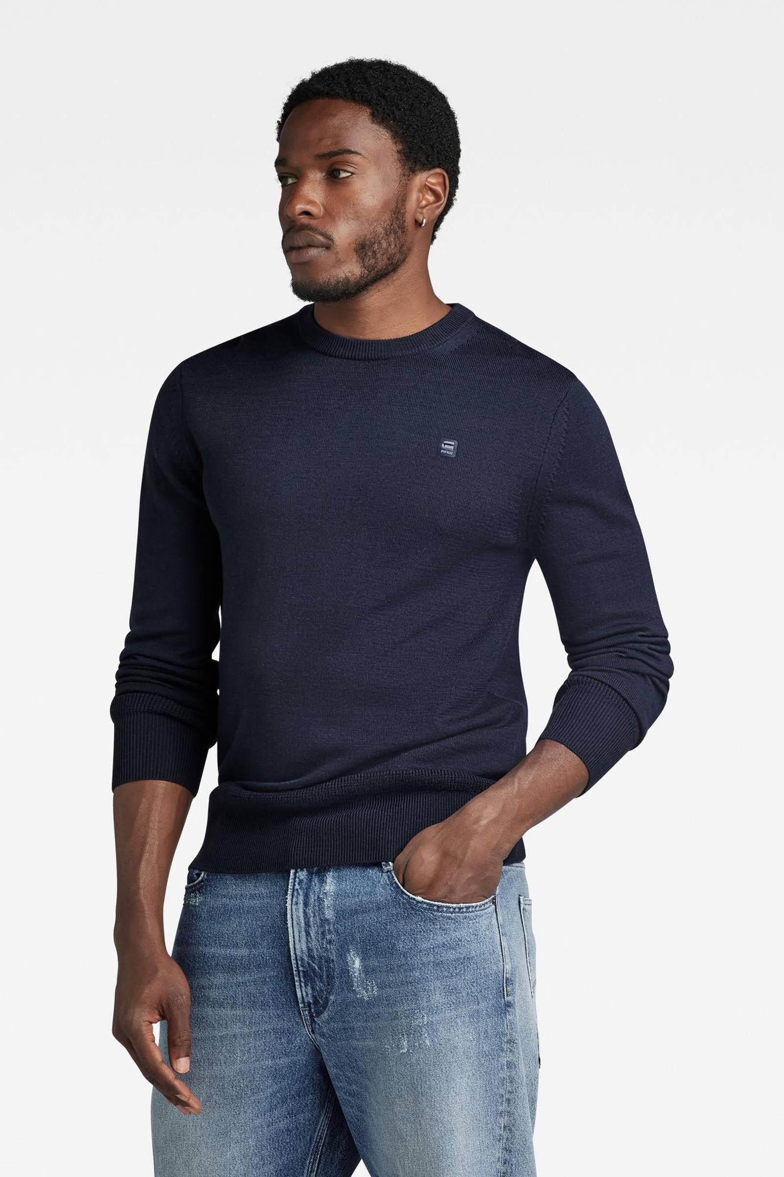 G Star RAW premium core gebreide trui van merino wol donkerblauw