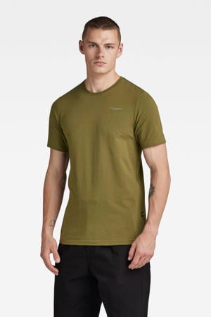 slim fit T-shirt Slim base met logo dark olive