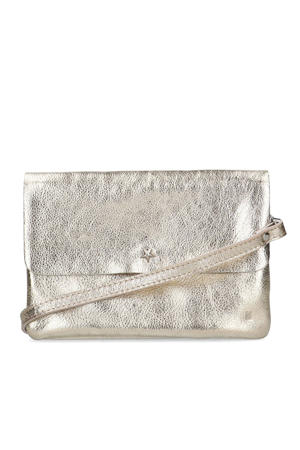 metallic leren crossbody tas goudkleurig