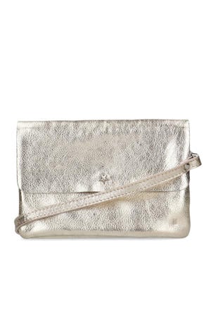 metallic leren crossbody tas goudkleurig