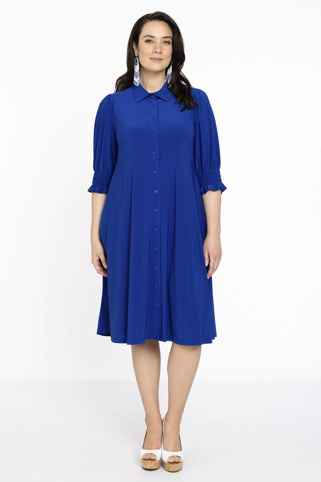 YOEK blousejurk DOLCE van travelstof blauw