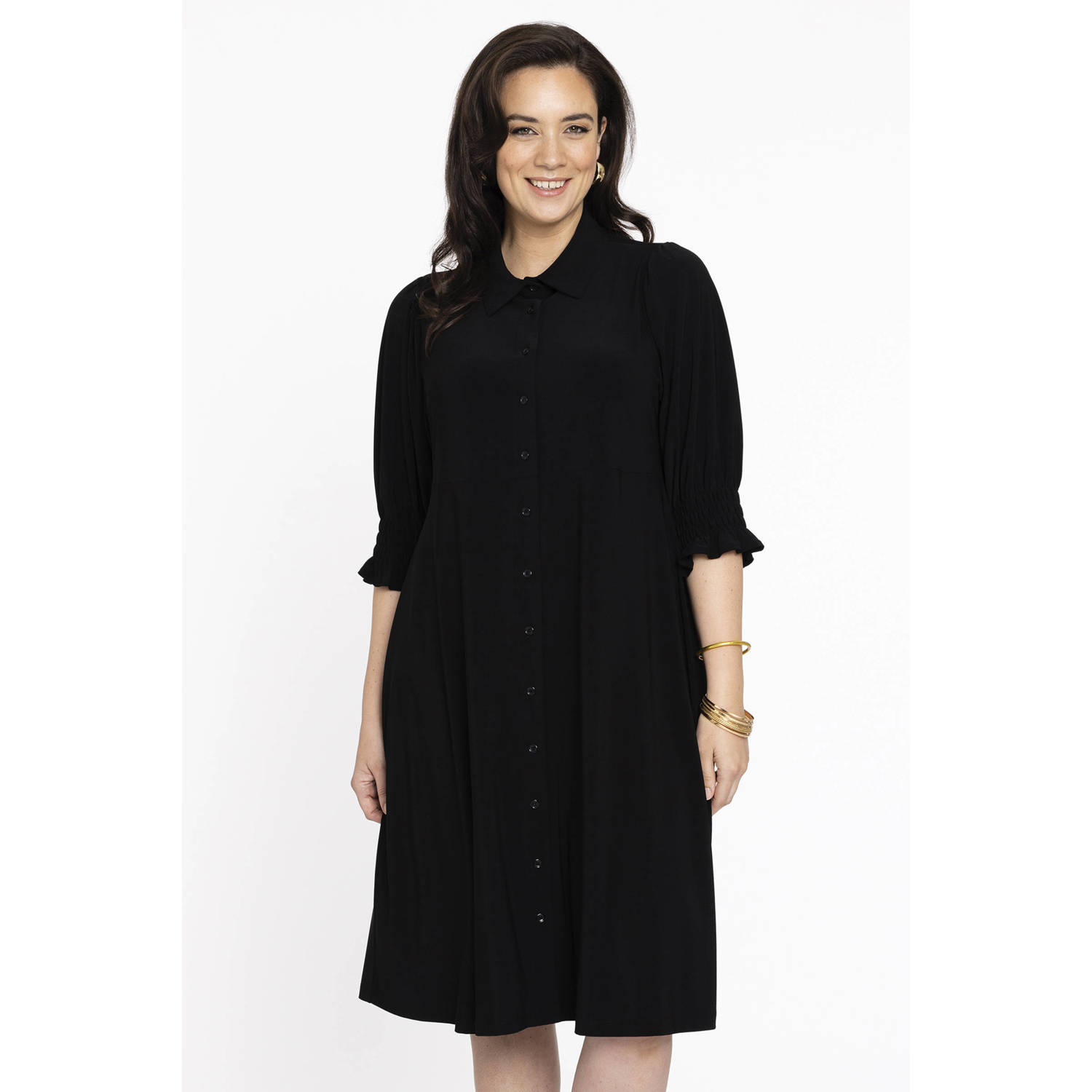 YOEK blousejurk DOLCE van travelstof zwart