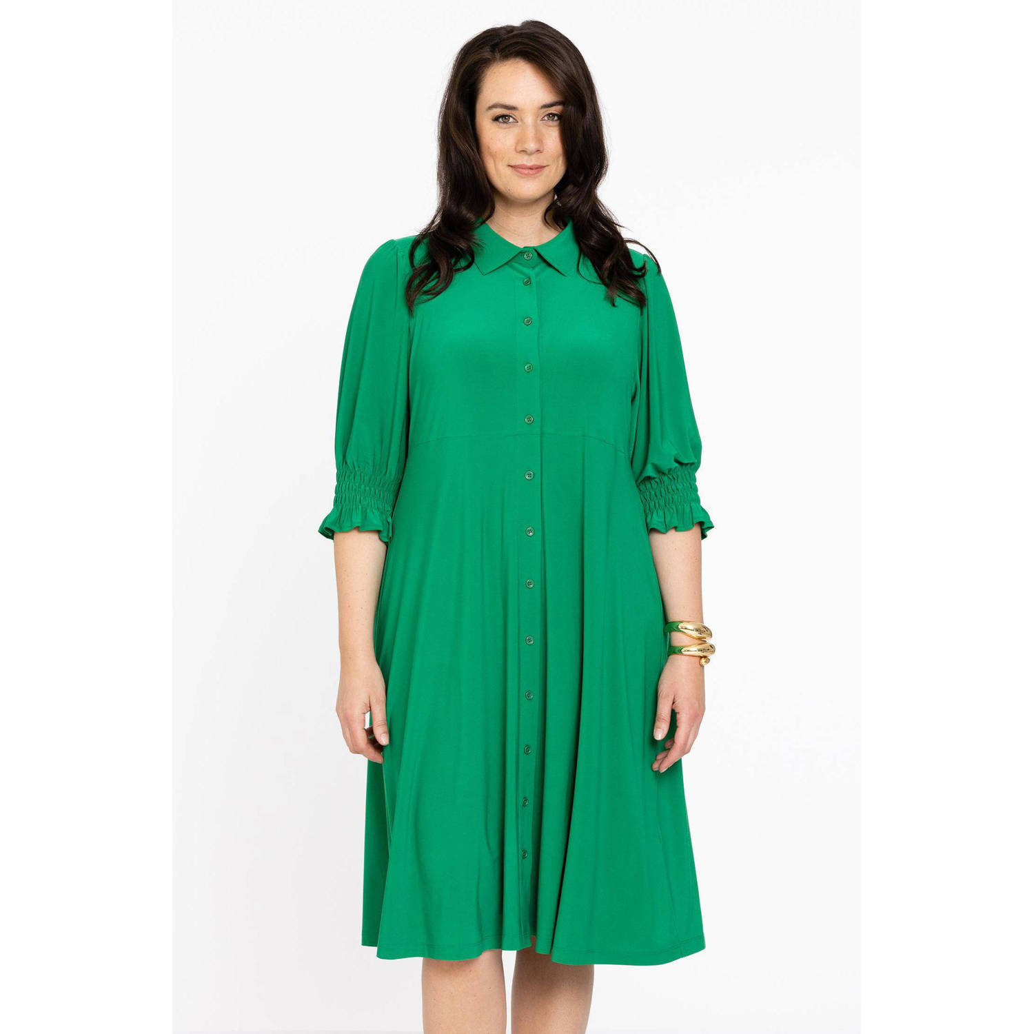 YOEK blousejurk DOLCE van travelstof groen