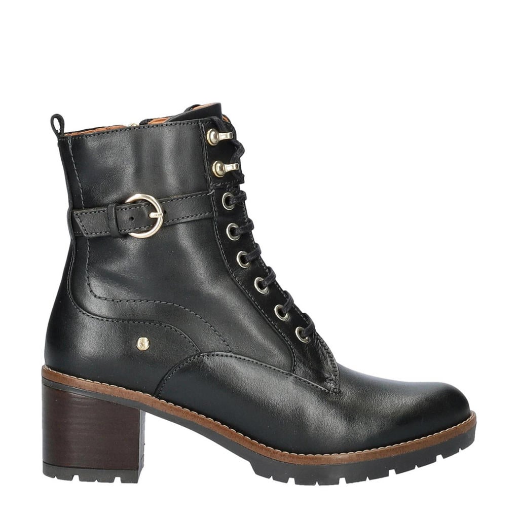 Zwarte dames Pikolinos Llanes leren veterboots met rits- en vetersluiting