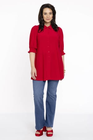 blouse DOLCE van travelstof rood