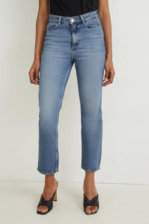 cropped high waist regular fit jeans medium blue denim