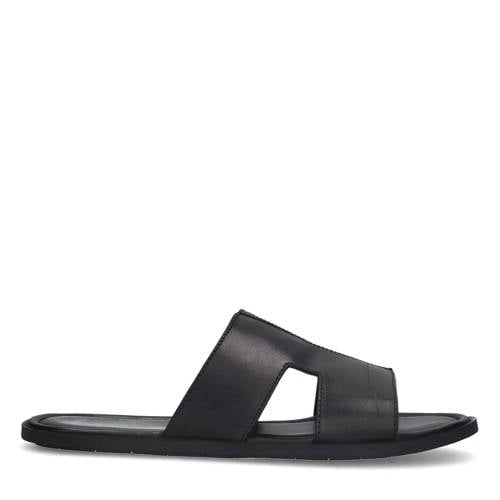 Manfield leren slippers donkerbruin – Bruin