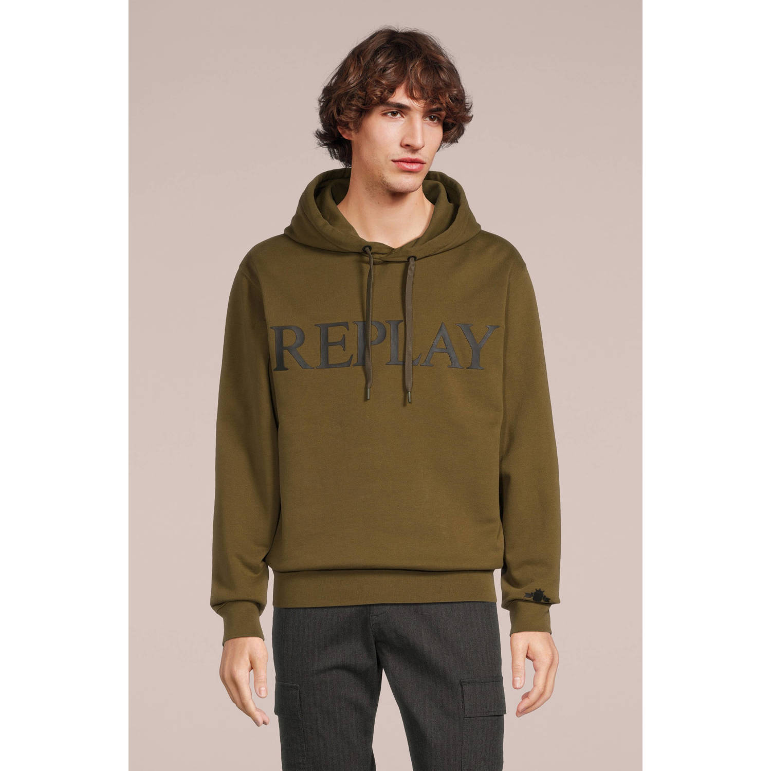 REPLAY hoodie met logo army green