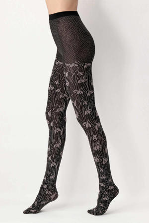 panty I Love First Class 50 denier met bloemenprint zwart