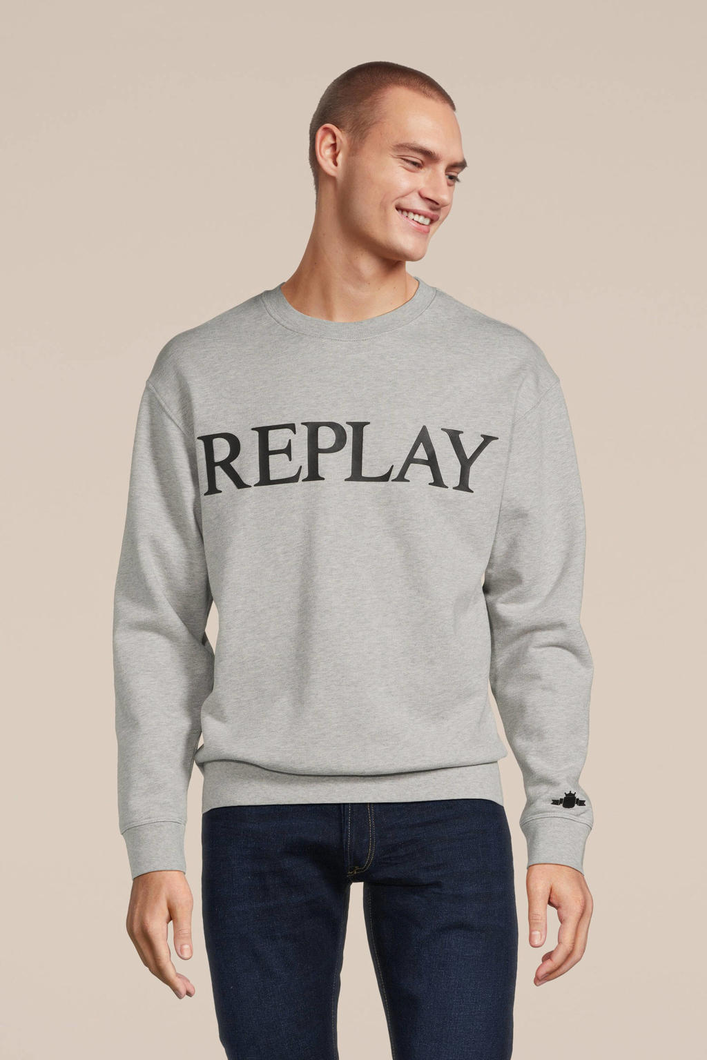 REPLAY sweater met logo melange grey | wehkamp