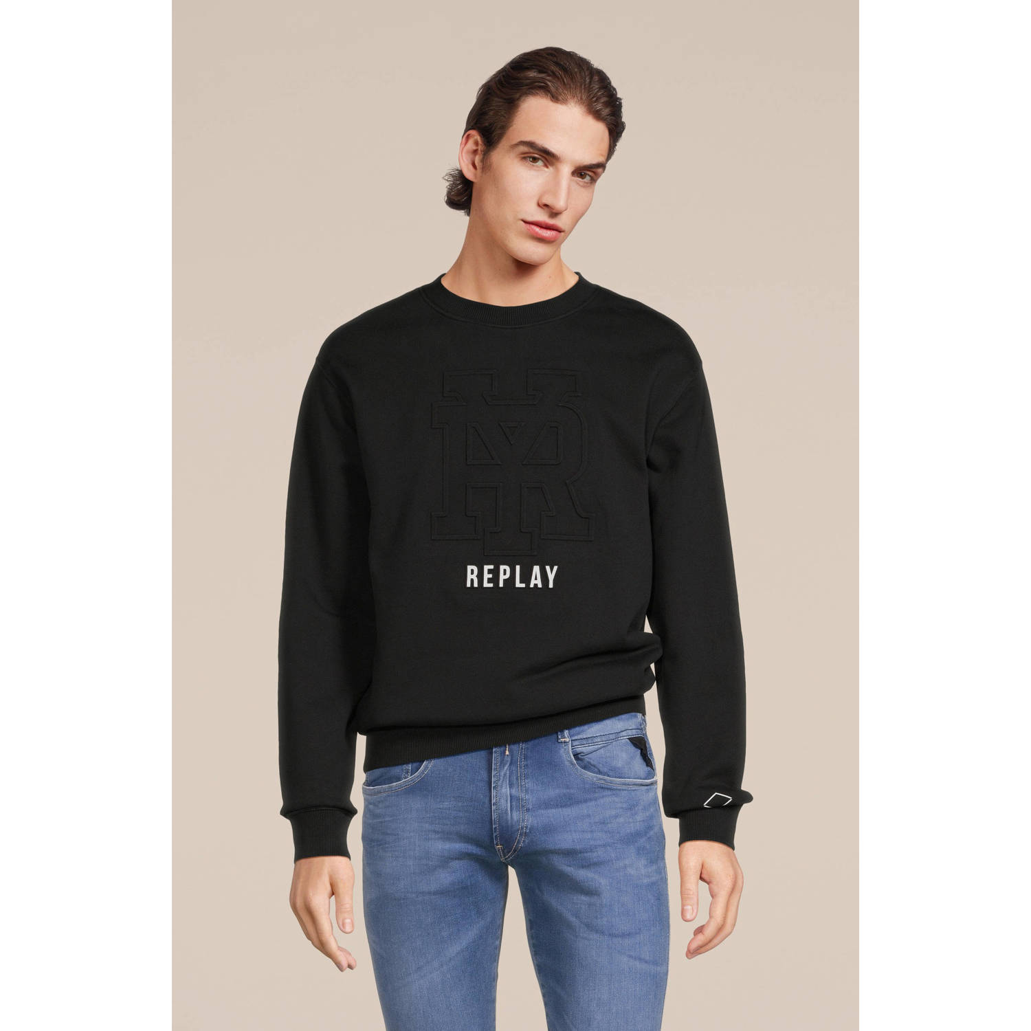 REPLAY sweater met printopdruk black
