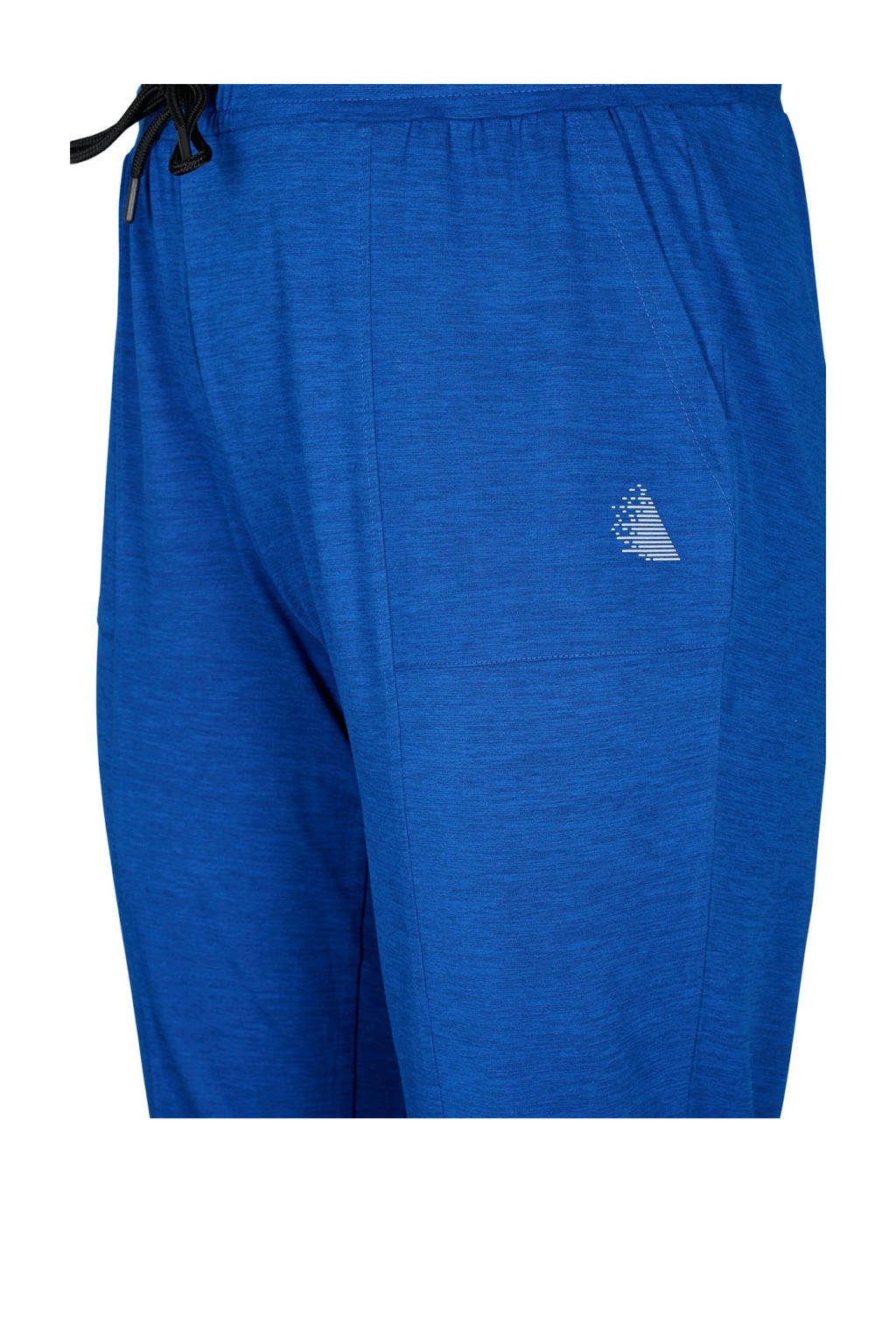 Blauwe dames ACTIVE By Zizzi Plus Size trainingsbroek van polyester met regular fit, regular waist en elastische tailleband met koord