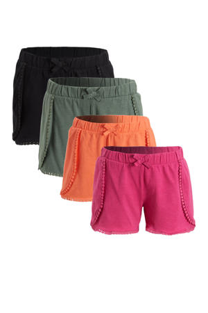 korte broek - set van 4 oranje/groen/zwart/roze