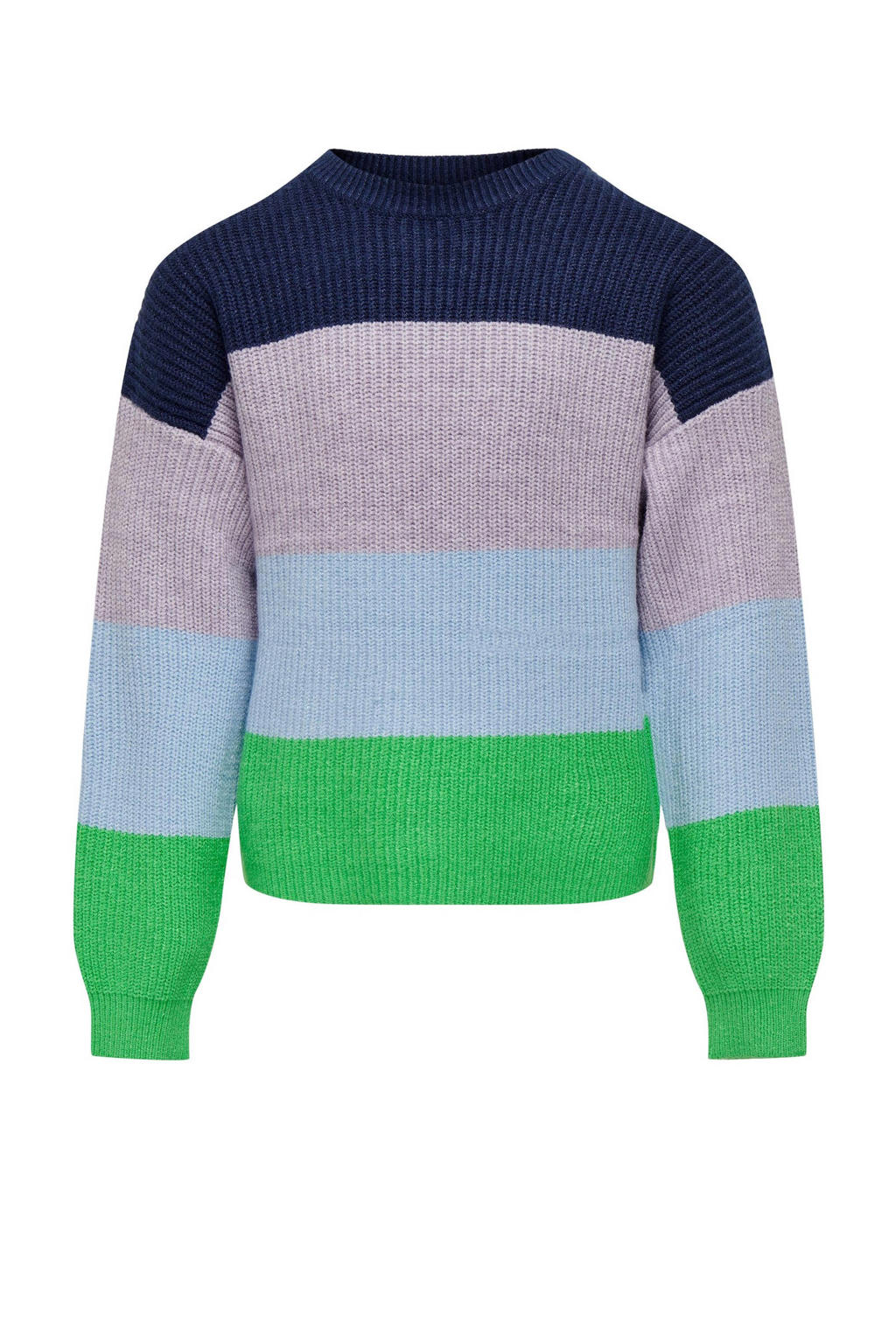 Groen en multikleurige meisjes KIDS ONLY gestreepte trui felgroen color van modal met lange mouwen, ronde hals en gebreide details