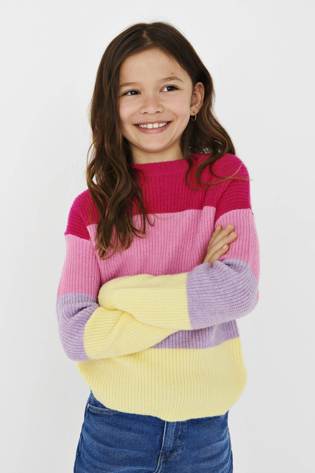 Lila en multikleurige meisjes KIDS ONLY GIRL gestreepte trui multicolor van viscose met lange mouwen en ronde hals