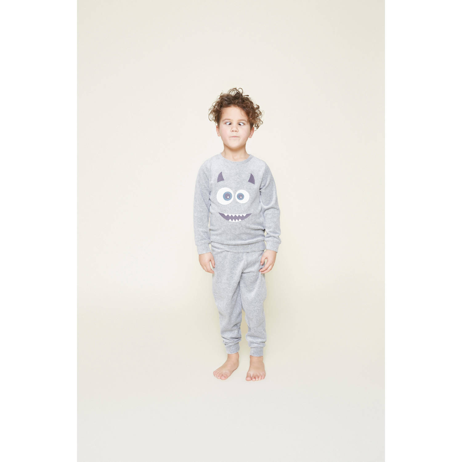 Charlie Choe pyjama met printopdruk grijs wit Jongens Katoen Ronde hals 110 116