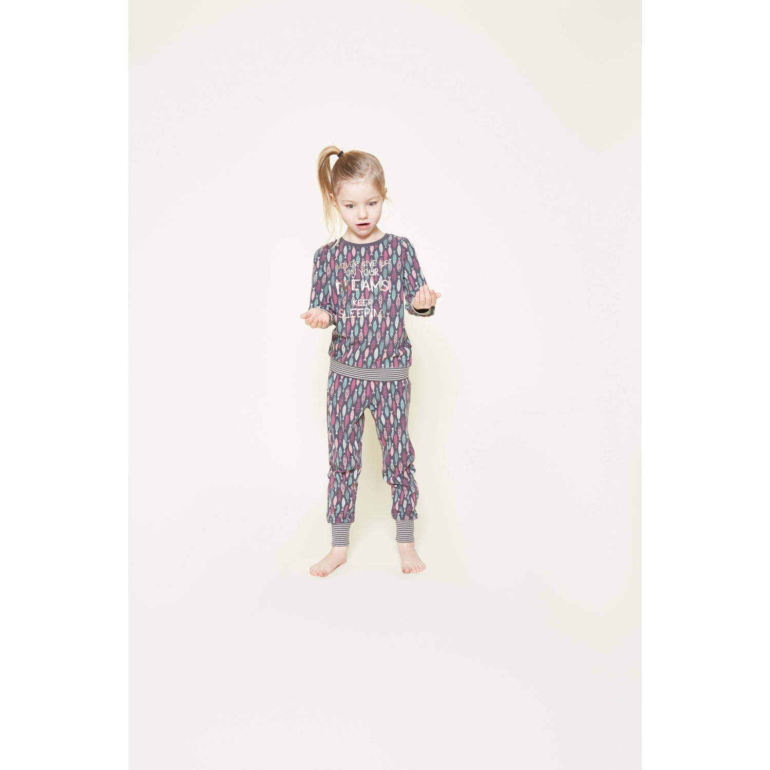 Charlie Choe pyjama met all over print grijs roze groen Meisjes Stretchkatoen Ronde hals 110 116