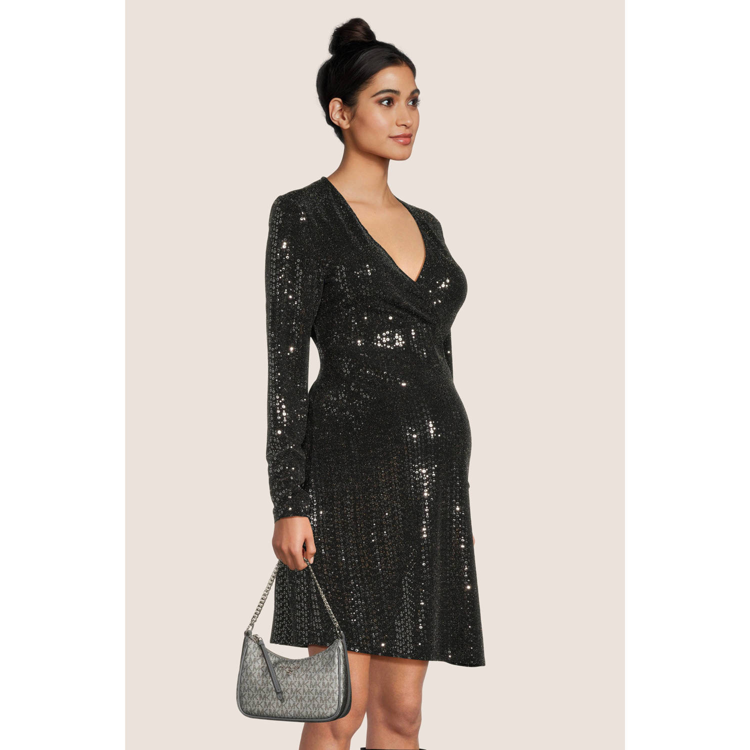 PIECES Maternity zwangerschapsjurk PMSIDDY met glitters zwart