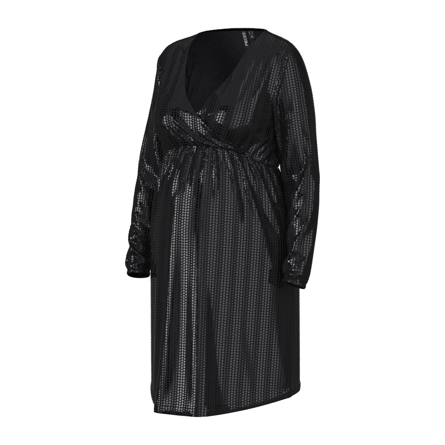 PIECES Maternity zwangerschapsjurk PMSIDDY met glitters zwart Dames Nylon V-hals XL