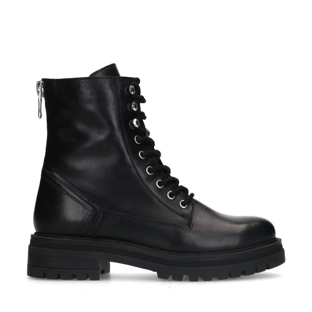 Zwarte dames Sacha leren veterboots met rits- en vetersluiting