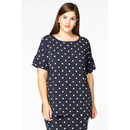 Yoek T-shirt met stippen donkerblauw wit