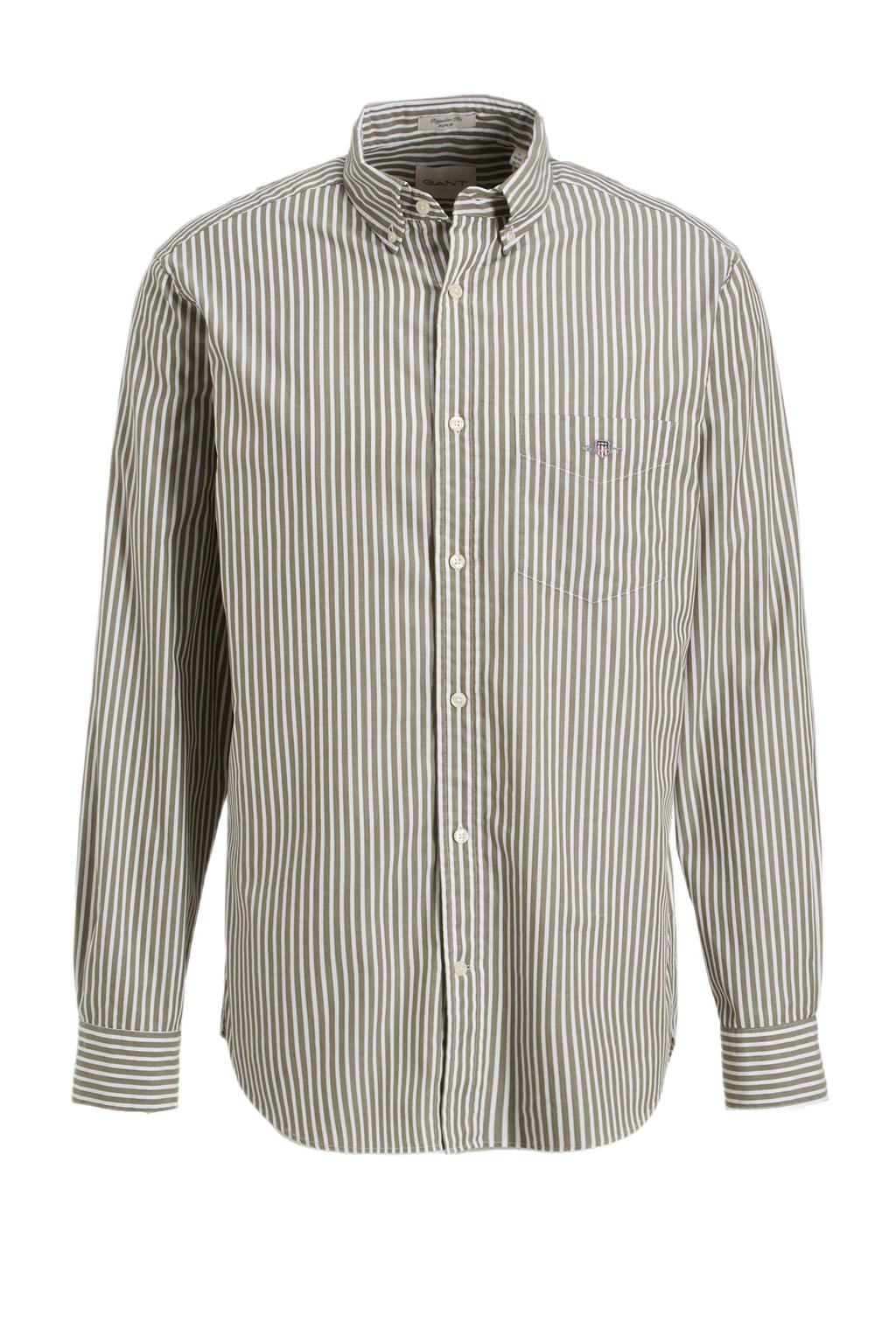 Groene heren GANT gestreept regular fit overhemd Poplin stripe van katoen met lange mouwen, button down sluiting en knoopsluiting