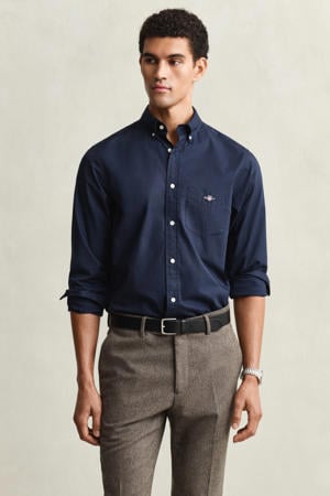 regular fit poplin overhemd donkerblauw