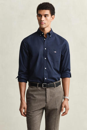 regular fit poplin overhemd donkerblauw