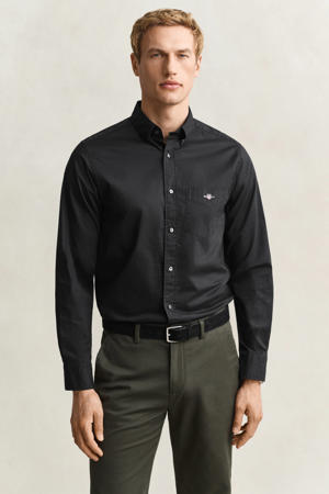 regular fit poplin overhemd zwart