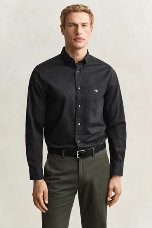 regular fit poplin overhemd zwart