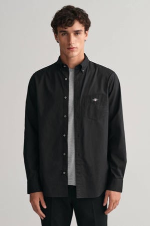 regular fit poplin overhemd zwart