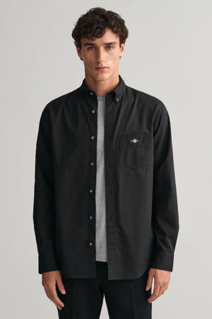 regular fit poplin overhemd zwart