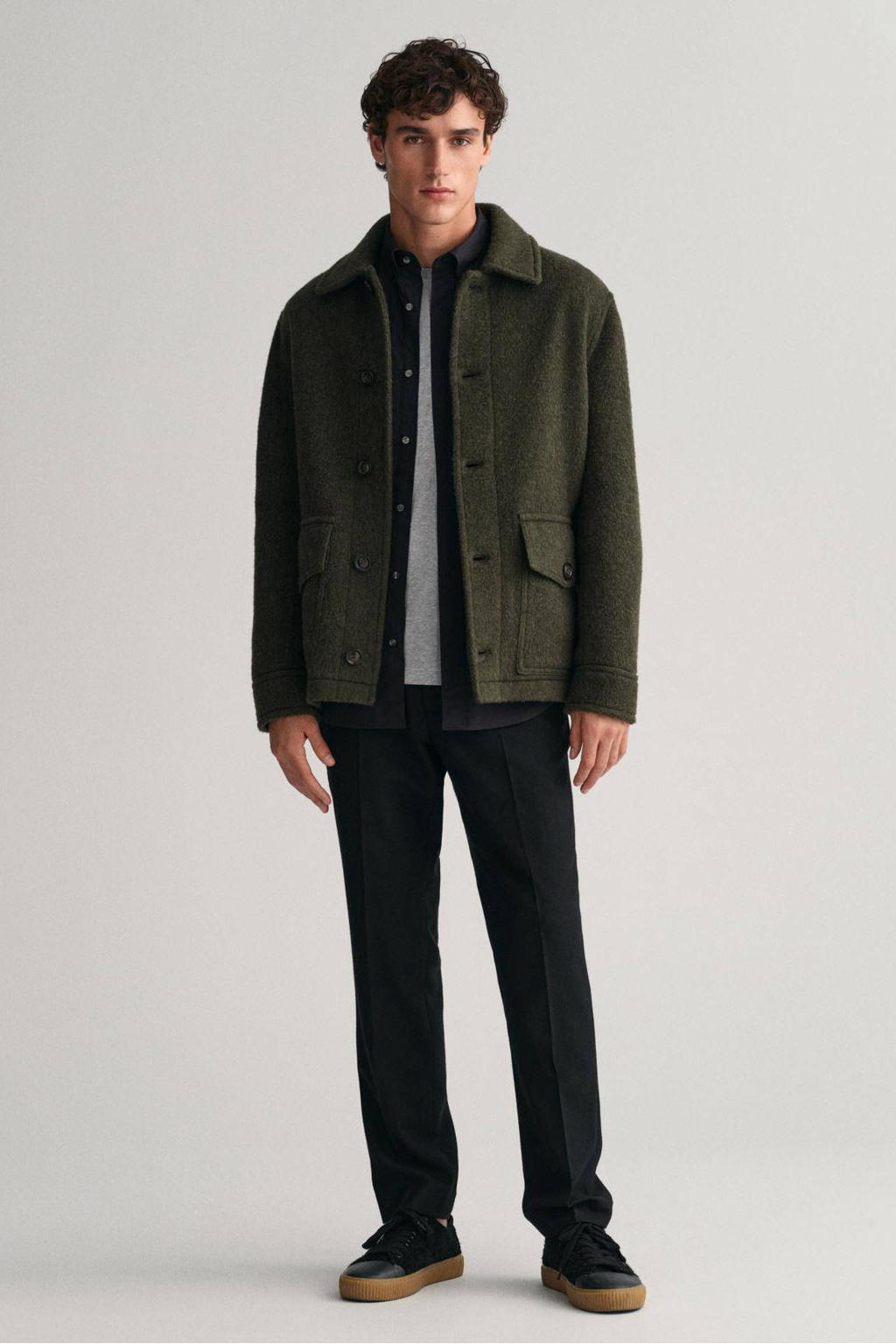 Zwarte heren GANT regular fit poplin overhemd van katoen met effen, lange mouwen en button down sluiting