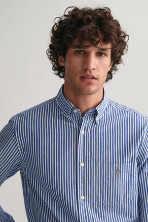 gestreept regular fit overhemd Poplin stripe college blue