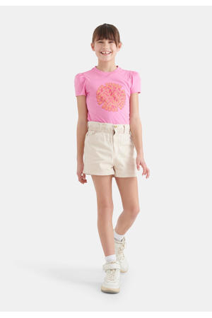 T-shirt met printopdruk roze/oranje